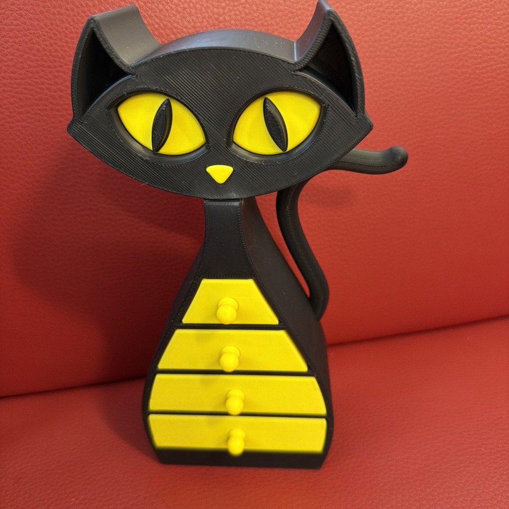 Black Cat Custom Jewelry Box 5 Drawers Necklace Holder 3D Printed Black Yellow